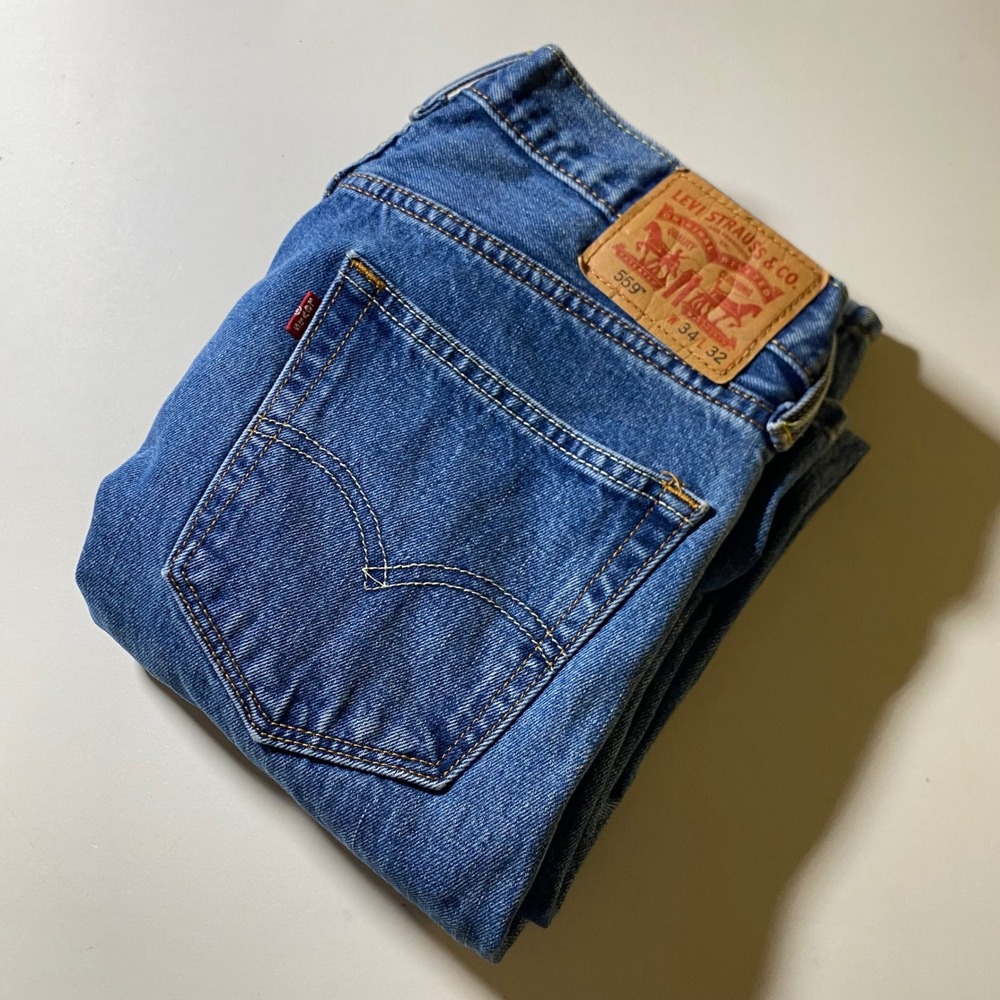 Levis 559 Mens Relaxed Straight Leg Blue Jeans Medium Wash 34x32 Denim